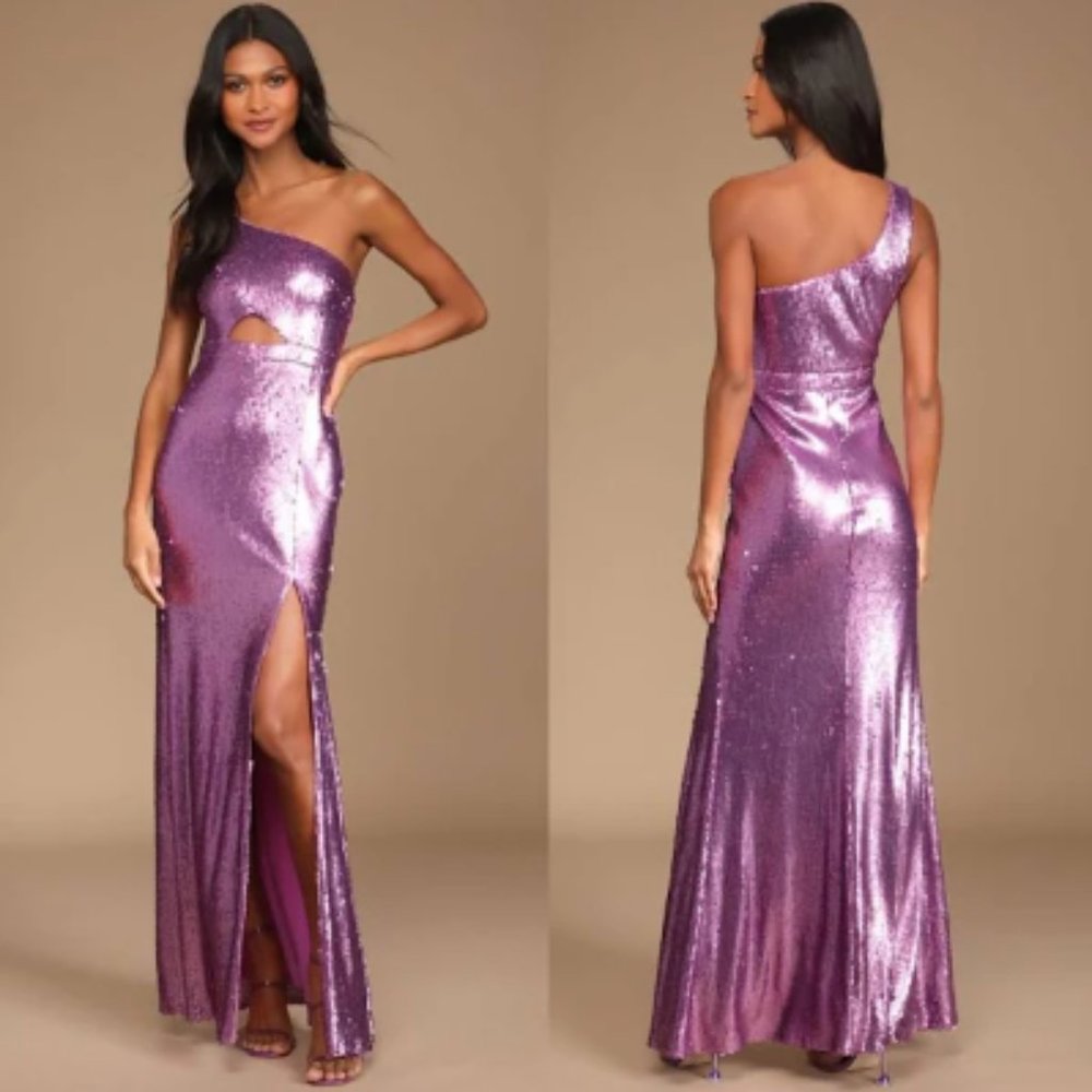 Prom Perfect Pink Sequin One-Shoulder Cutout Mermaid Maxi Dress Size Small NWT